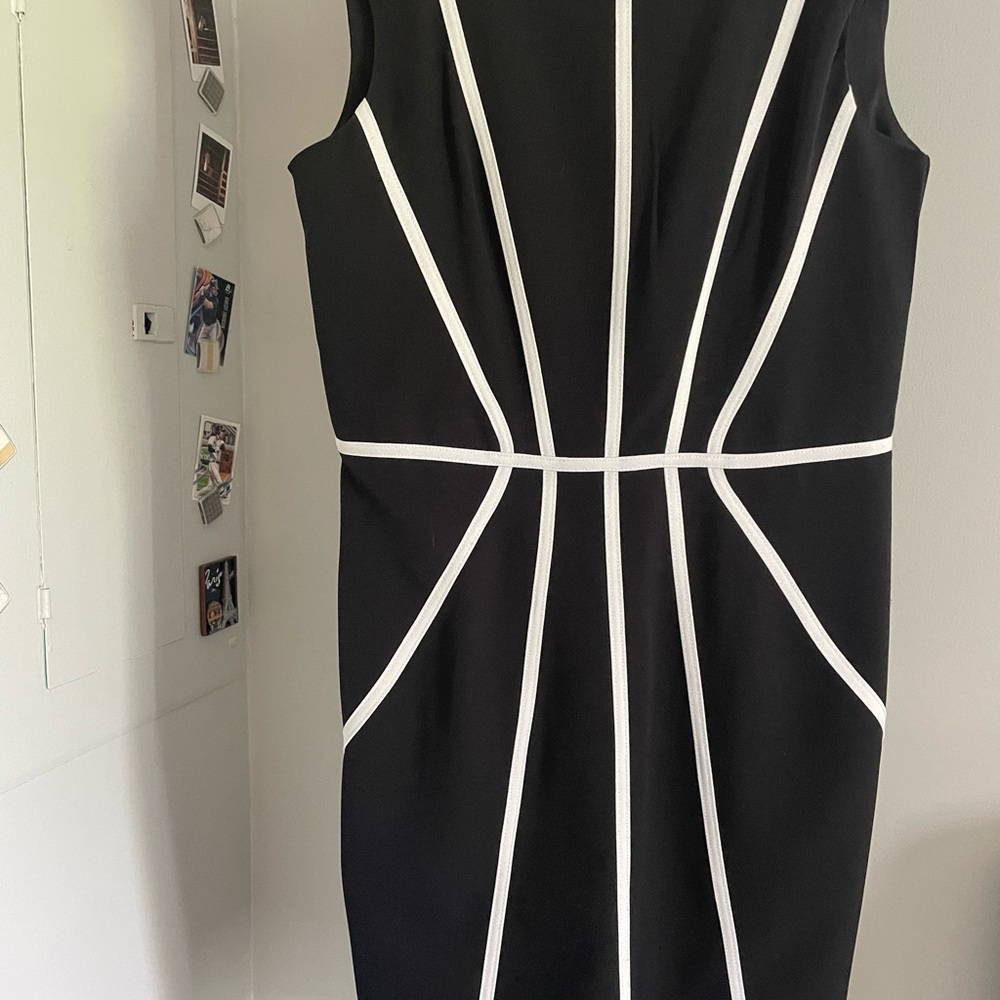 Sandra Darren Black and White Sheath Midi Dress